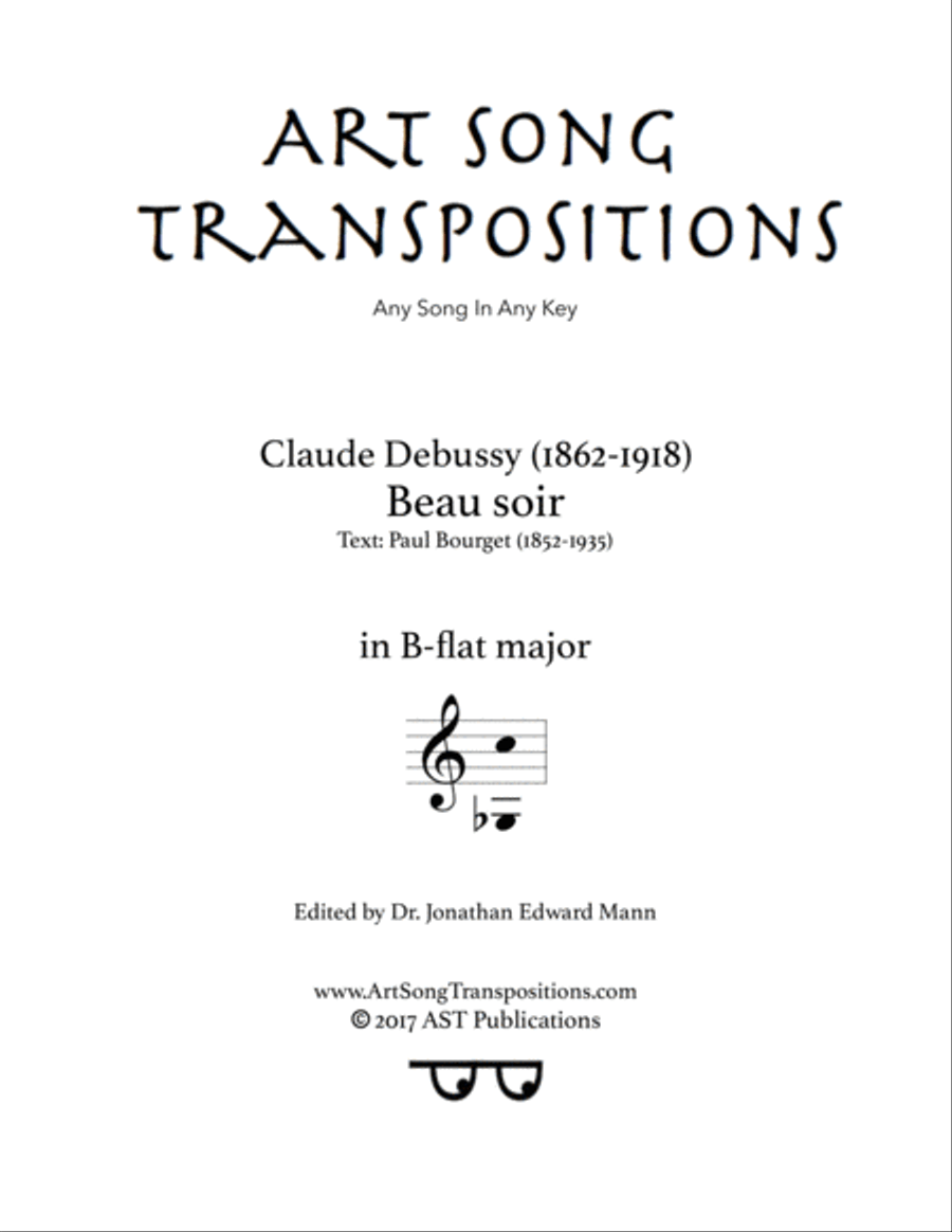 DEBUSSY: Beau soir (transposed to B-flat major) Voice scores gallery preview page 1