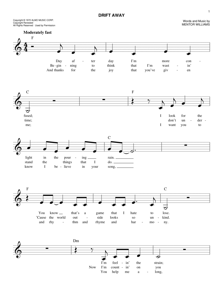 Drift Away Piano scores gallery preview page 1