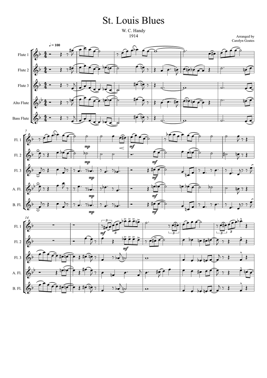 St. Louis Blues (Handy) for Flute Choir St. Louis Blues (Handy) for Flute Choir Flute Choir scores gallery preview page 1