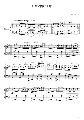 Scott Joplin - Pine Apple Rag - For Piano Solo - Original With Fingered