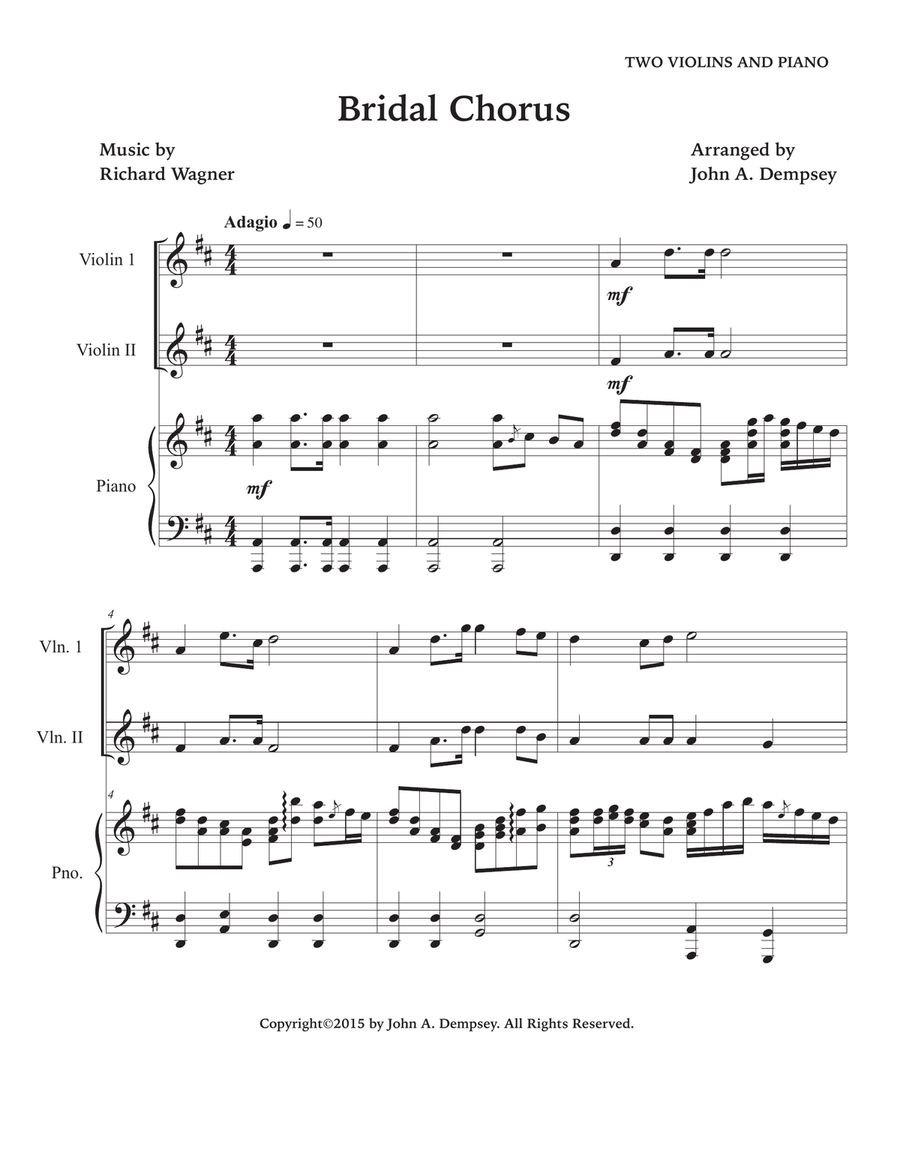 Bridal March (Here Comes the Bride): Wedding Trio for Two Violins and Piano String Duet scores gallery preview page 5