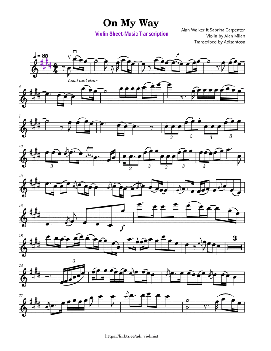 On My Way Violin Solo scores gallery preview page 1