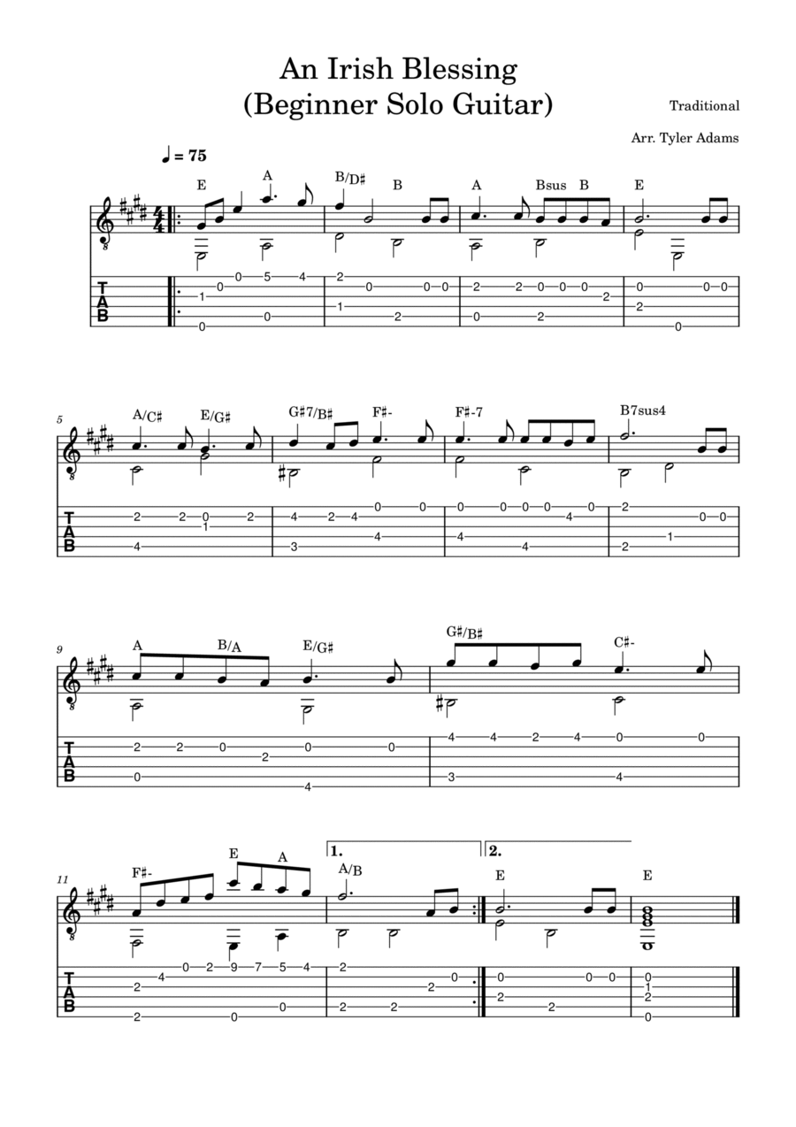 Irish Blessing (Beginner Solo Guitar) Easy Guitar scores gallery preview page 1
