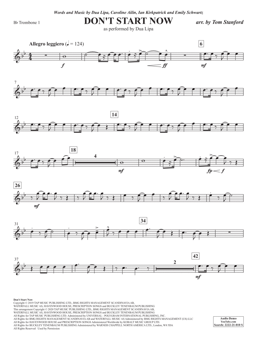 Don't Start Now (arr. Tom Stanford) - Bb Trombone 1 TC