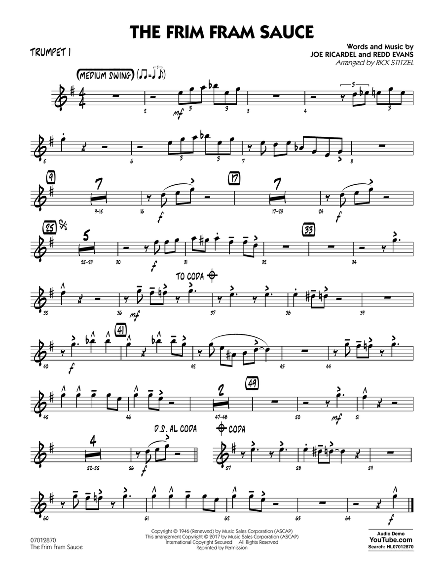 The Frim Fram Sauce (Key: F) - Trumpet 1 Jazz Ensemble scores gallery preview page 1