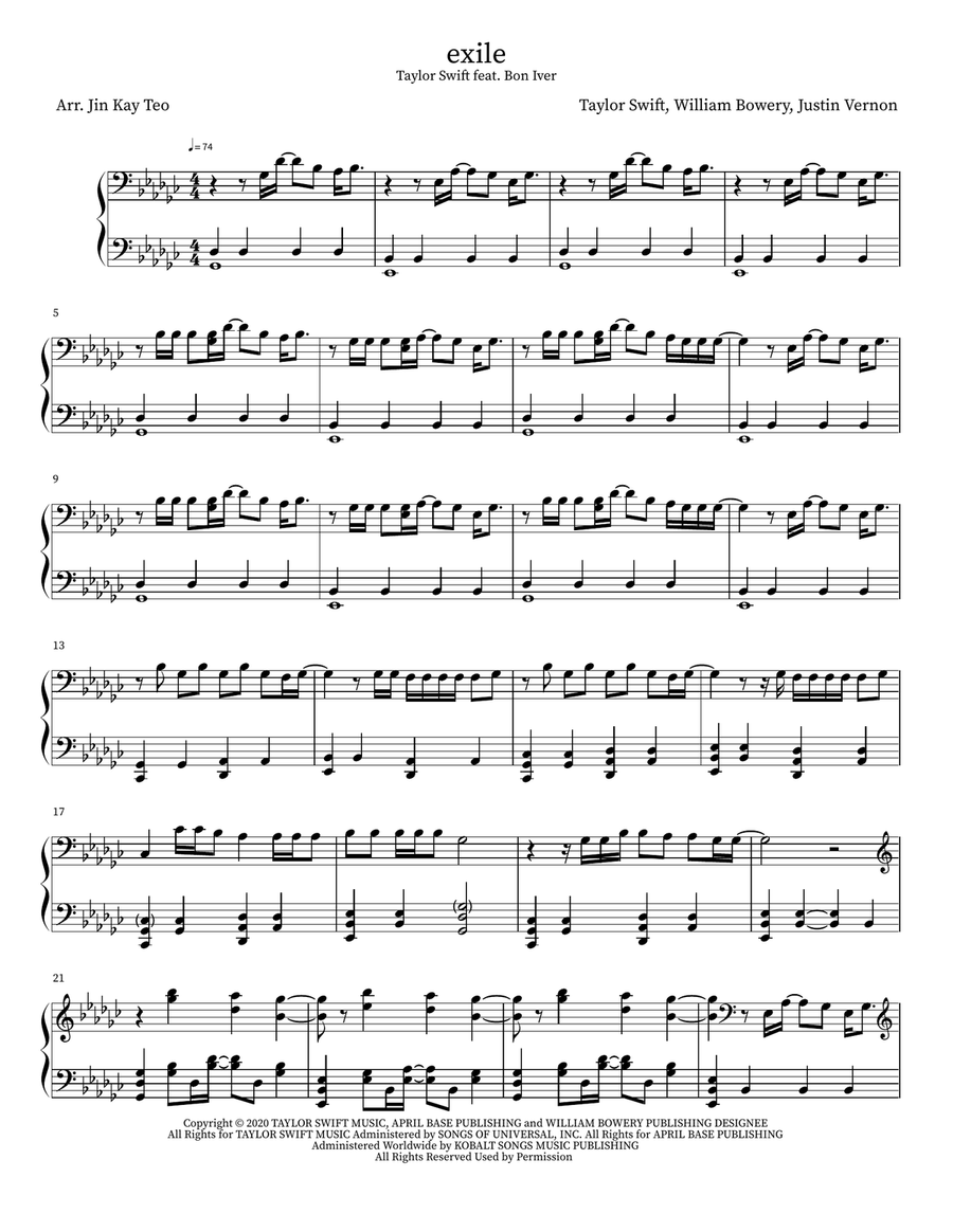 Exile Piano Solo scores gallery preview page 1