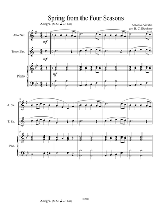 Spring from the Four Seasons (Alto and Tenor Sax Duet) with piano accompaniment