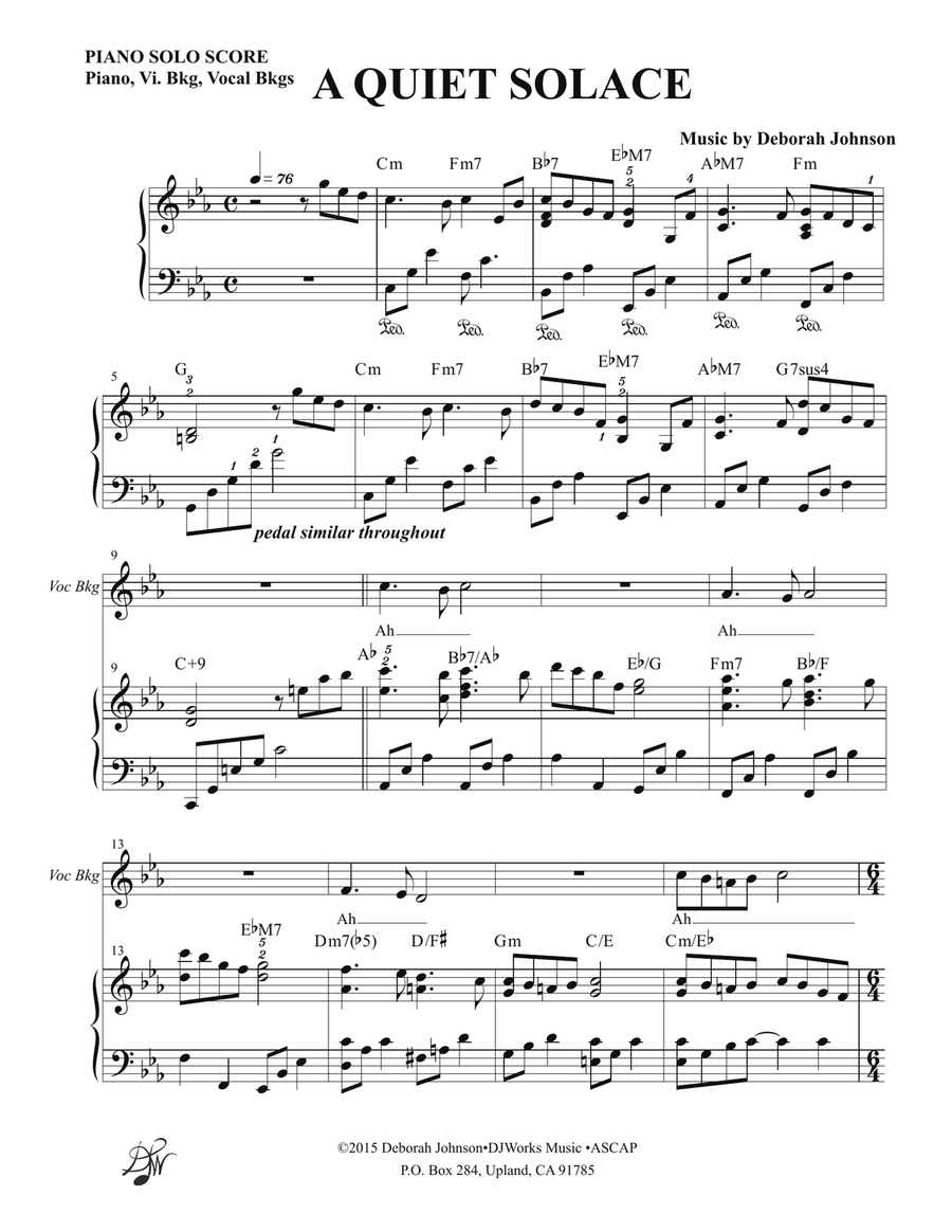 A Quiet Solace Piano Solo Score Unison Choir scores gallery preview page 3