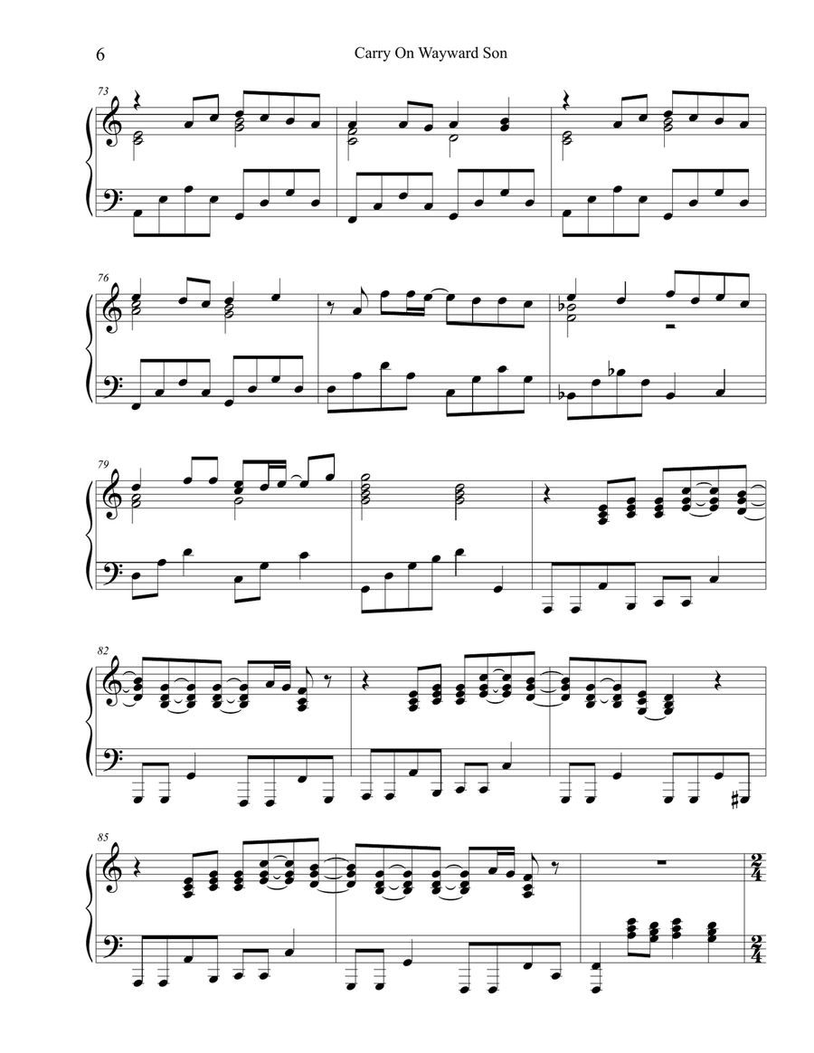 Carry On Wayward Son Piano Solo scores gallery preview page 6