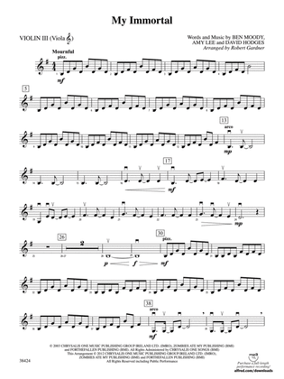 My Immortal: 3rd Violin (Viola [TC])