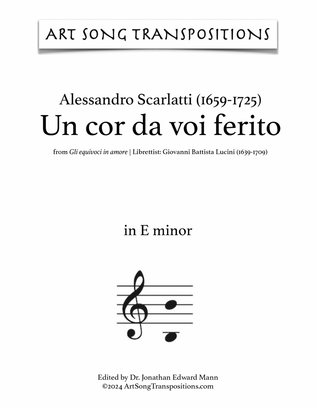Book cover for SCARLATTI: Un cor da voi ferito (transposed to E minor)