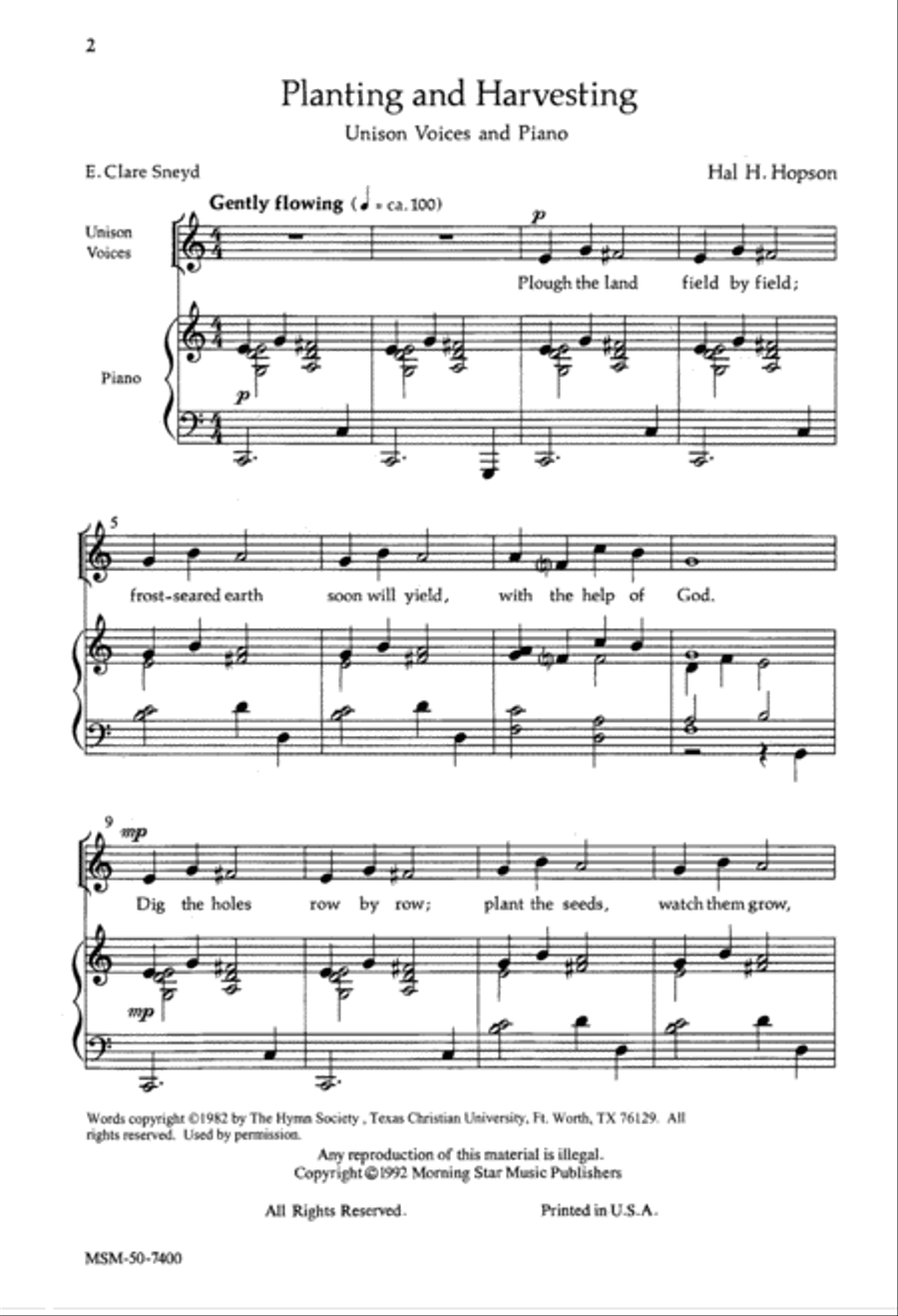 Planting and Harvesting Planting and Harvesting Unison Choir scores gallery preview page 2