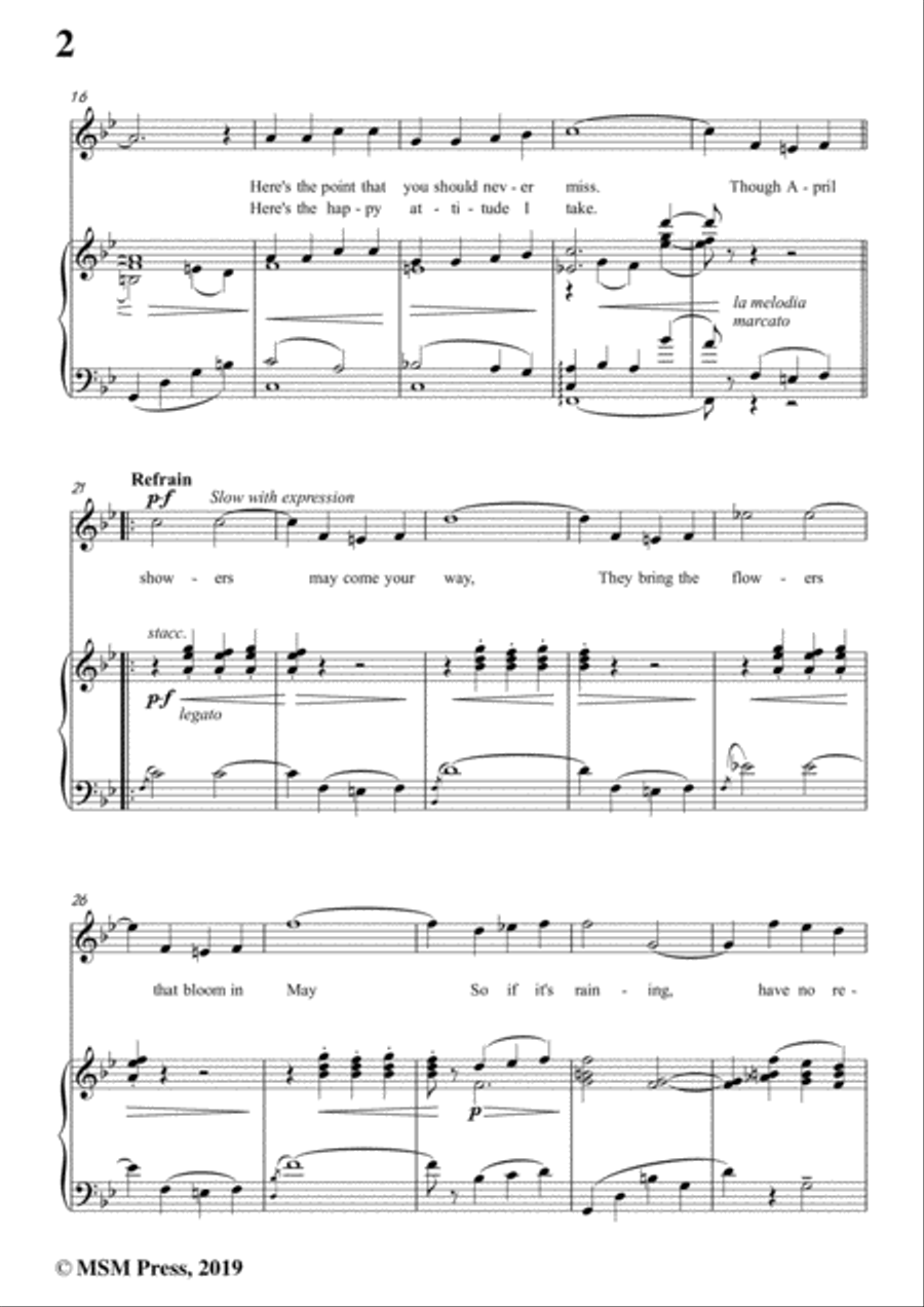 Louis Silvers-April Showers,in B flat Major,for Voice&Piano Voice scores gallery preview page 4