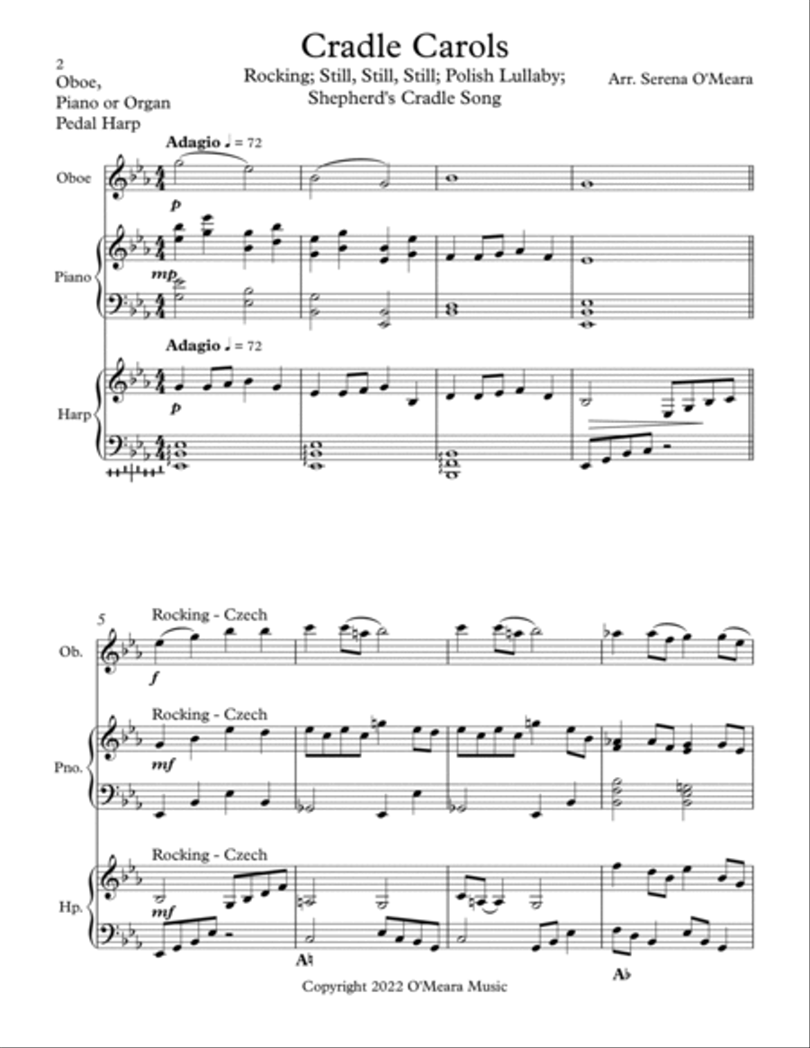 Cradle Carols, Trio for Oboe, Pedal Harp and Piano Pedal Harp scores gallery preview page 2