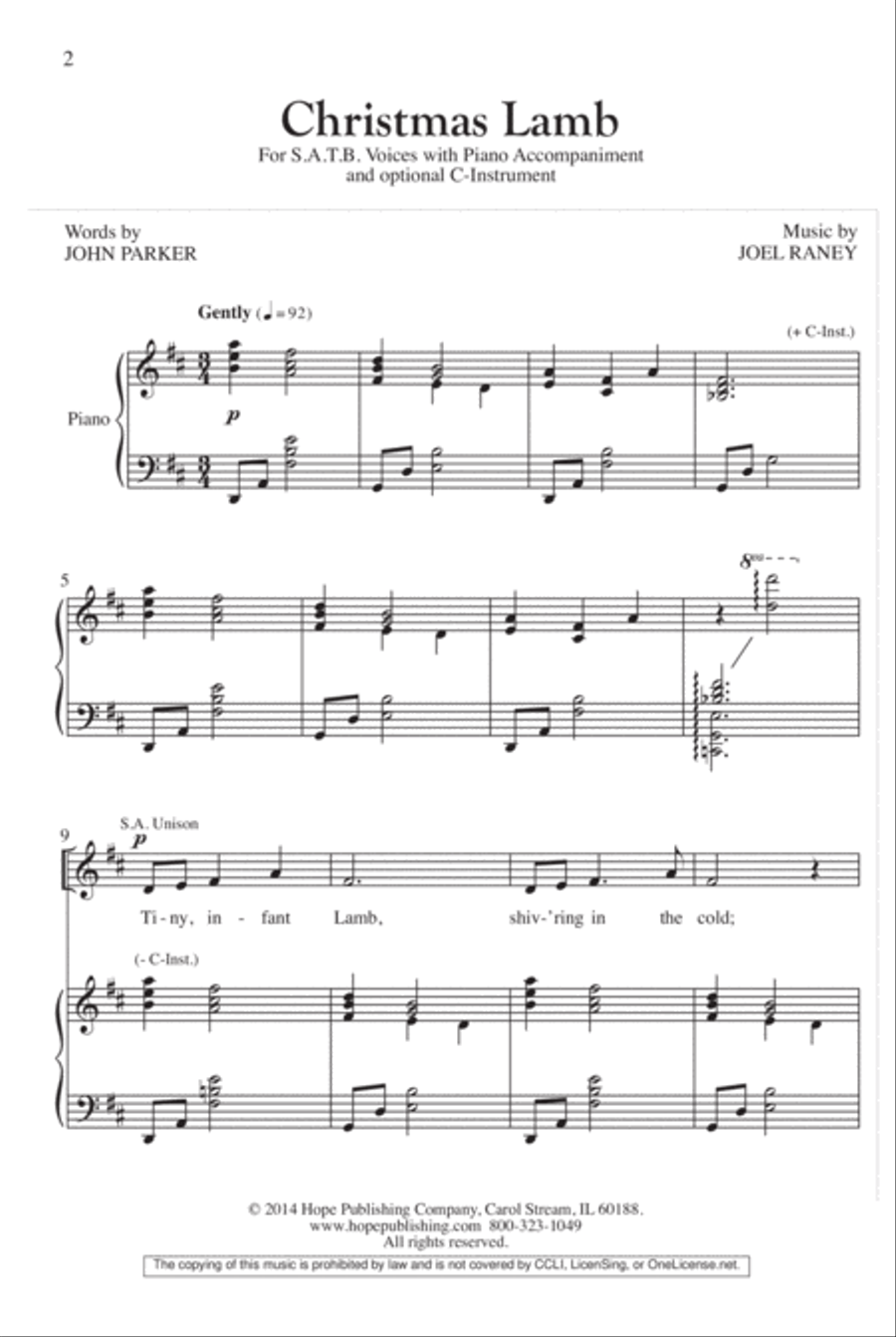 Christmas Lamb - SATB w/opt. C Instrument (included) 4-Part scores gallery preview page 2