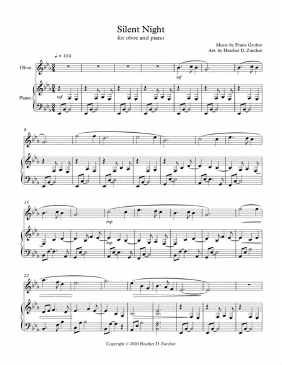 Silent Night - Oboe Solo Piano scores gallery preview page 1