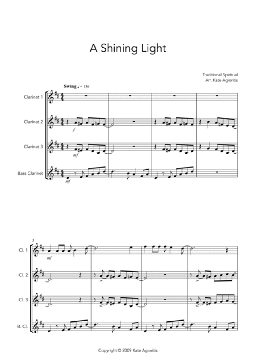 A Shining Light (This Little Light of Mine) - For Clarinet Quartet Clarinet Quartet scores gallery preview page 3