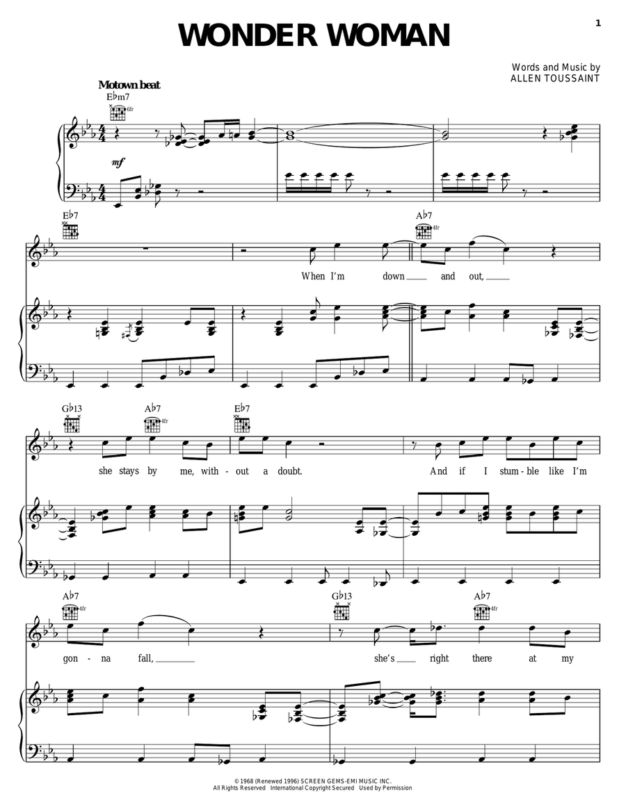 Wonder Woman Piano, Vocal, Guitar scores gallery preview page 1