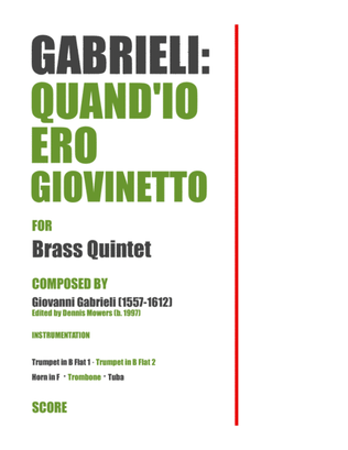 "Quand'io ero giovinetto" for Brass Quintet - Giovanni Gabrieli