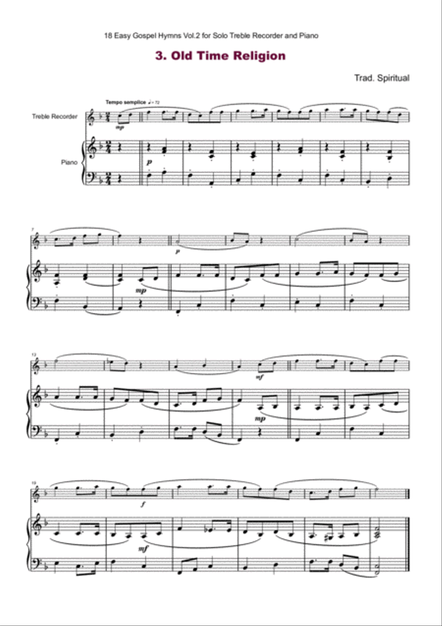 18 Gospel Hymns Vol.2 for Solo Treble Recorder and Piano Alto Recorder scores gallery preview page 6