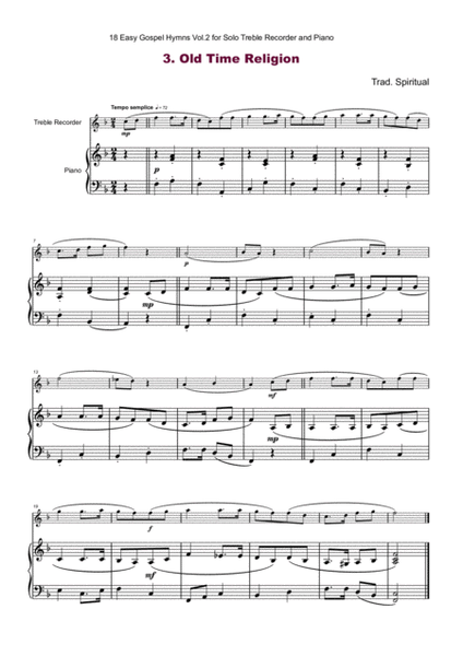 18 Gospel Hymns Vol.2 for Solo Treble Recorder and Piano