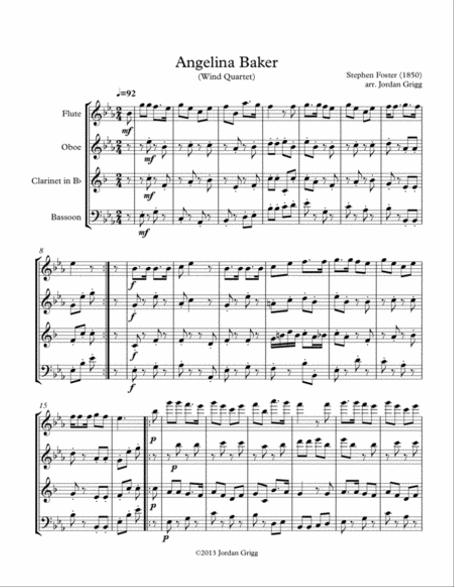 Angelina Baker (Wind Quartet) Woodwind Quartet scores gallery preview page 1