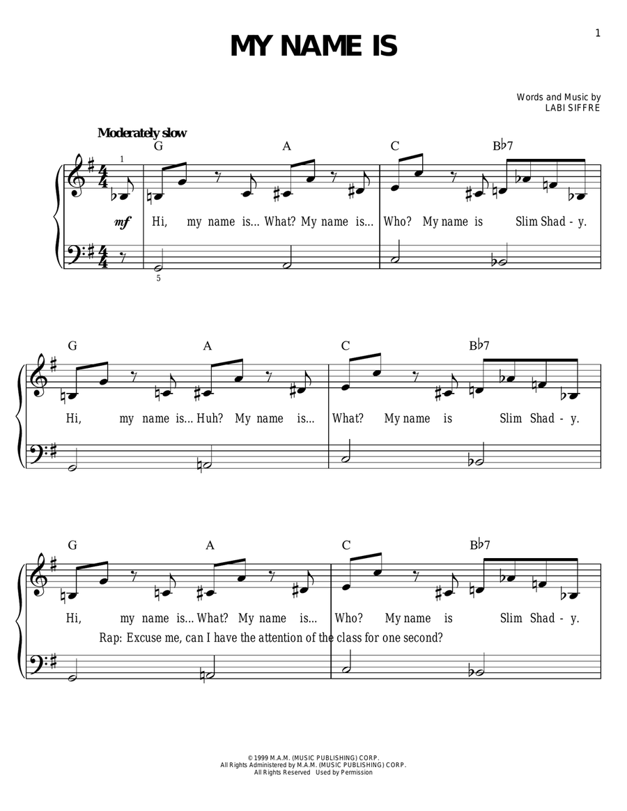 My Name Is Easy Piano scores gallery preview page 1