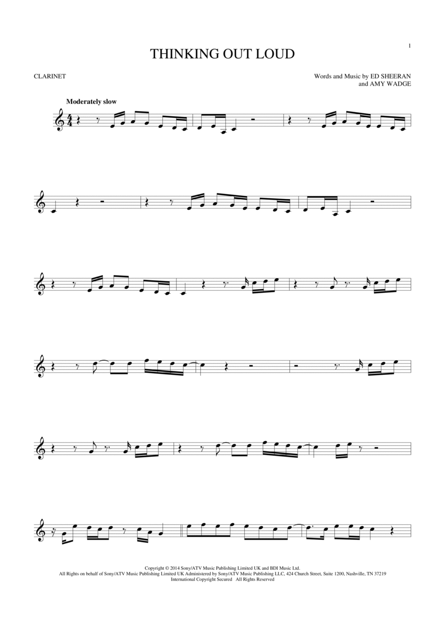 Thinking Out Loud Clarinet Solo scores gallery preview page 1