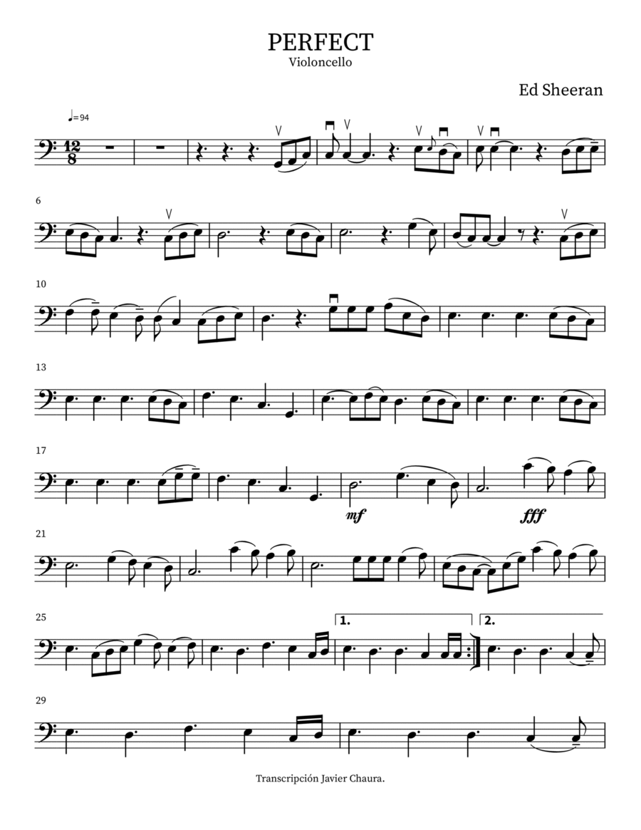 Perfect Perfect Cello Solo scores gallery preview page 1