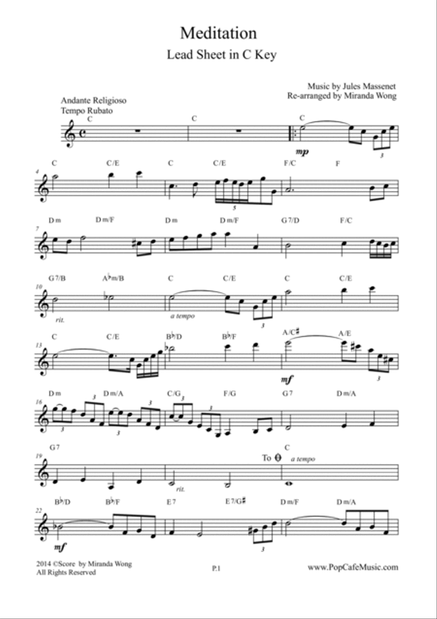 Meditation (from Thais) - Violin Solo in C Key String Duet scores gallery preview page 2