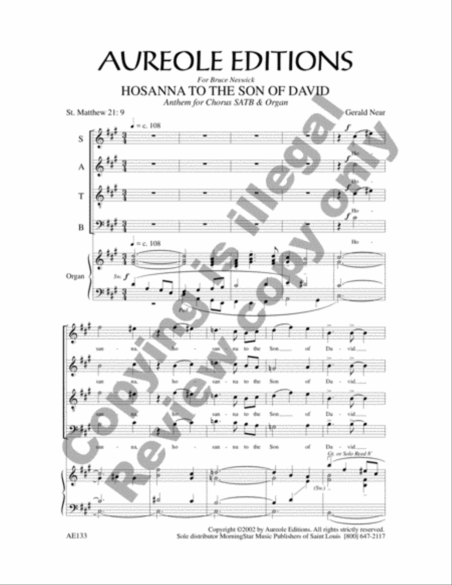 Hosanna to the Son of David 4-Part scores gallery preview page 2