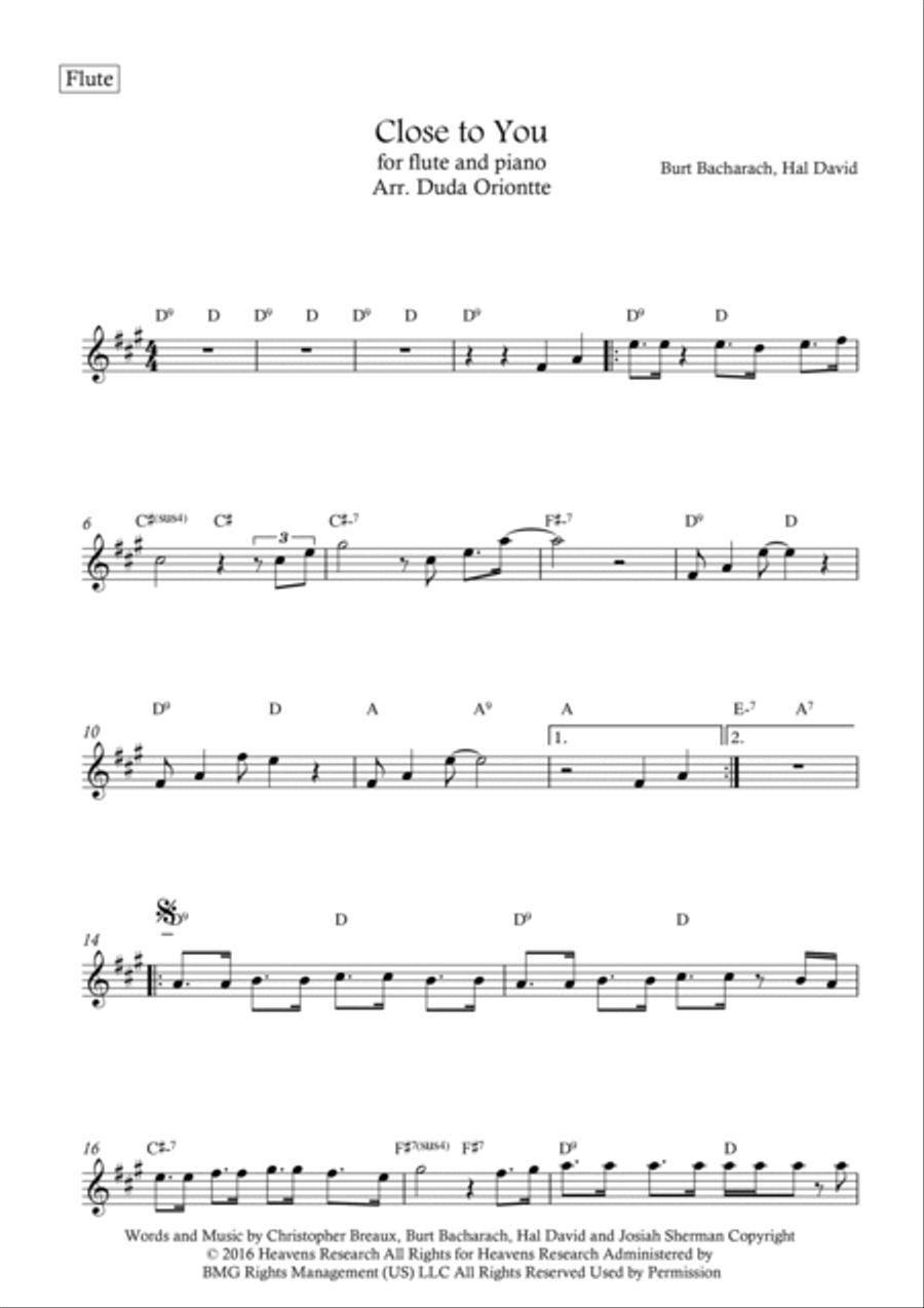 Close To You Close To You Flute Solo scores gallery preview page 5