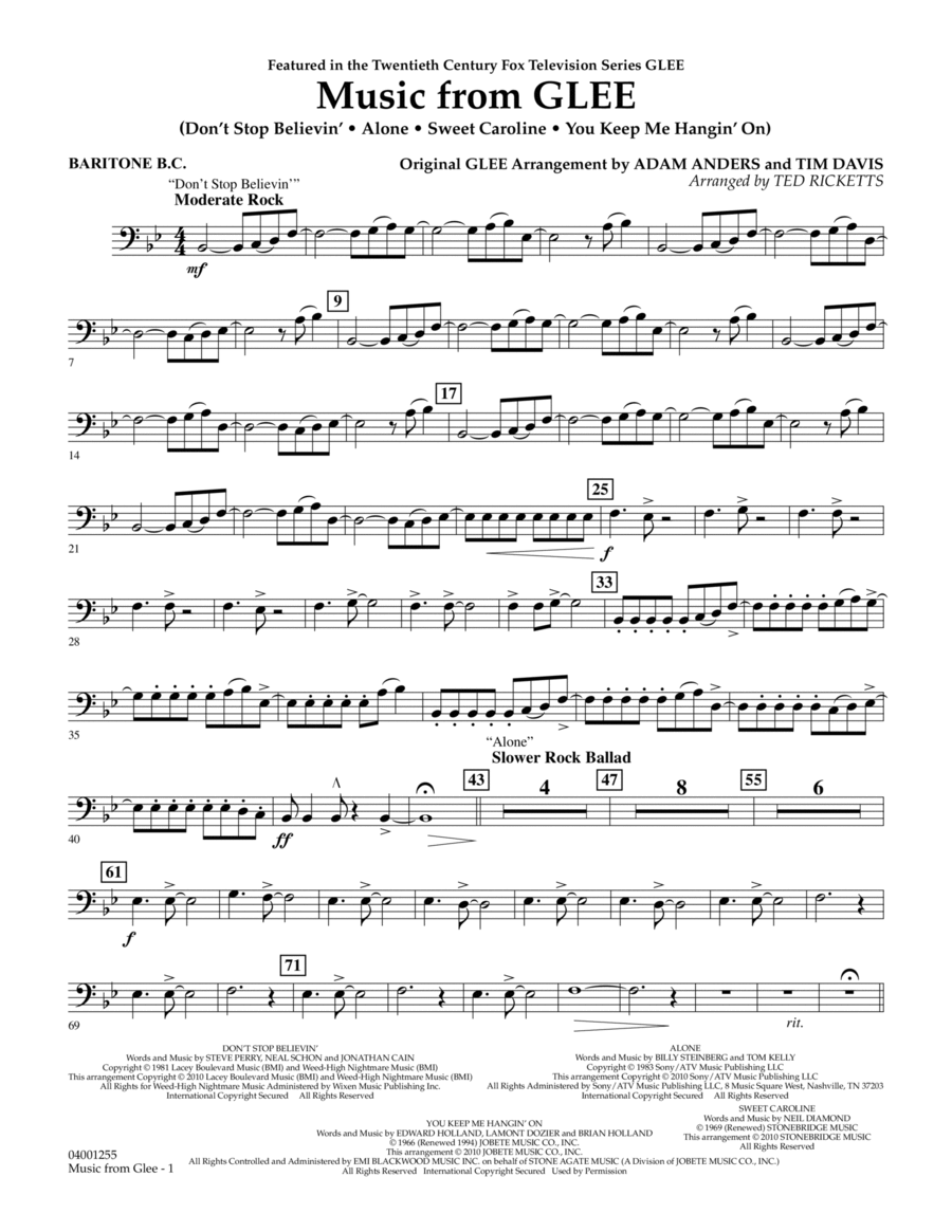 Music from Glee - Baritone B.C. Concert Band scores gallery preview page 1