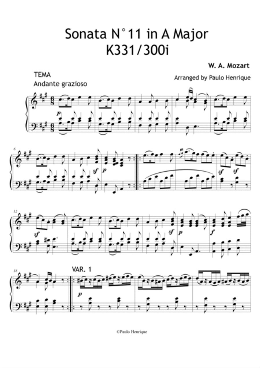 Piano Sonata N° 11 in A Major - K 331 Piano Method scores gallery preview page 2