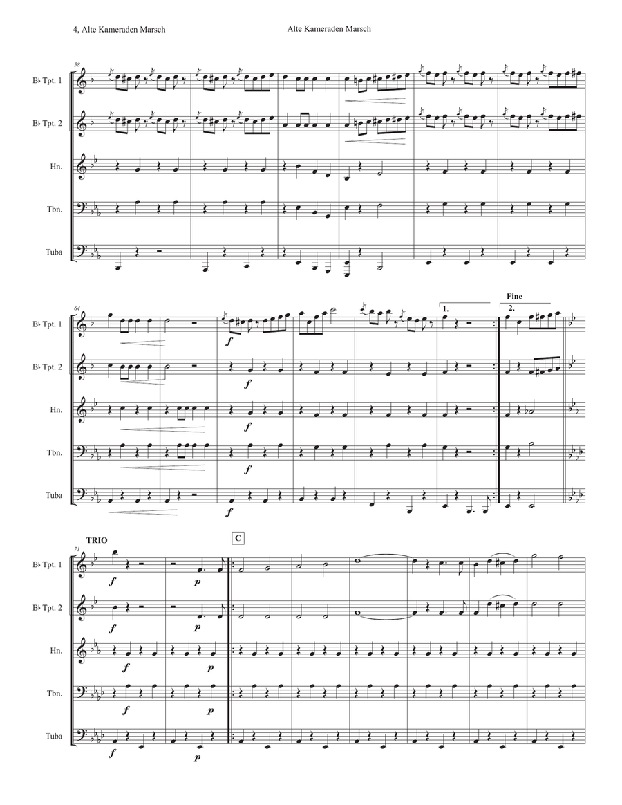 Alte Kameraden (Old Comrades) March Brass Ensemble scores gallery preview page 4