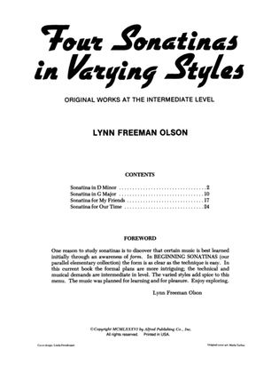 Book cover for Four Sonatinas in Varying Styles: Original Works at the Intermediate Level