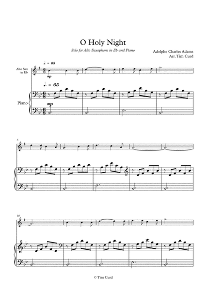O Holy Night. For Solo Alto Saxophone and Piano image number null
