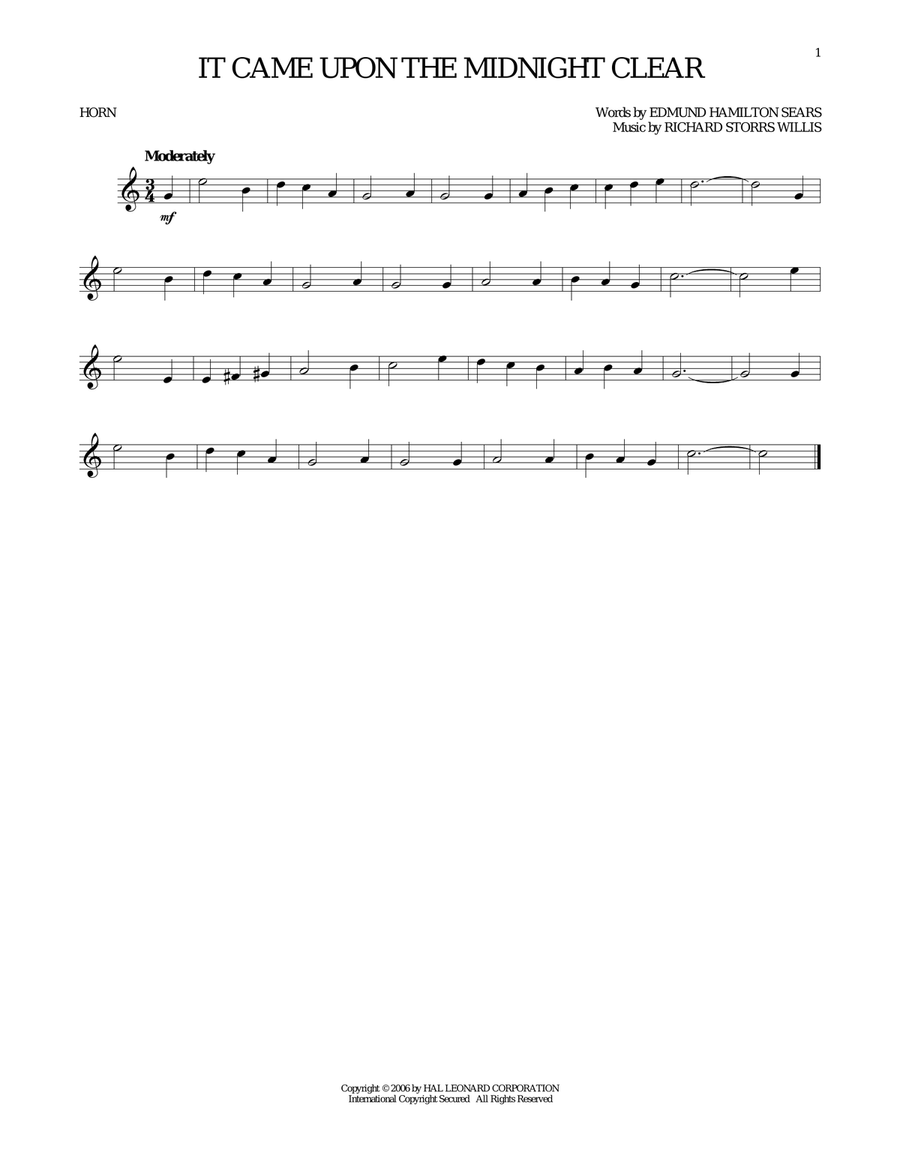 It Came Upon The Midnight Clear Horn Solo scores gallery preview page 1