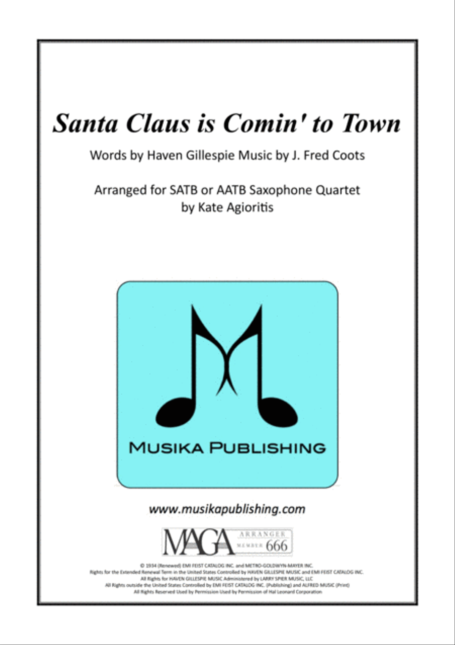 Santa Claus Is Comin' To Town Saxophone Quartet scores gallery preview page 1