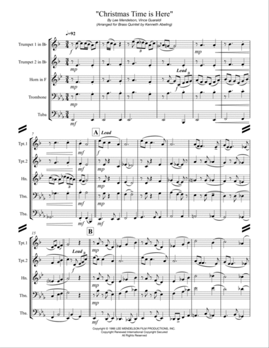 Christmas Time Is Here Brass Ensemble scores gallery preview page 2