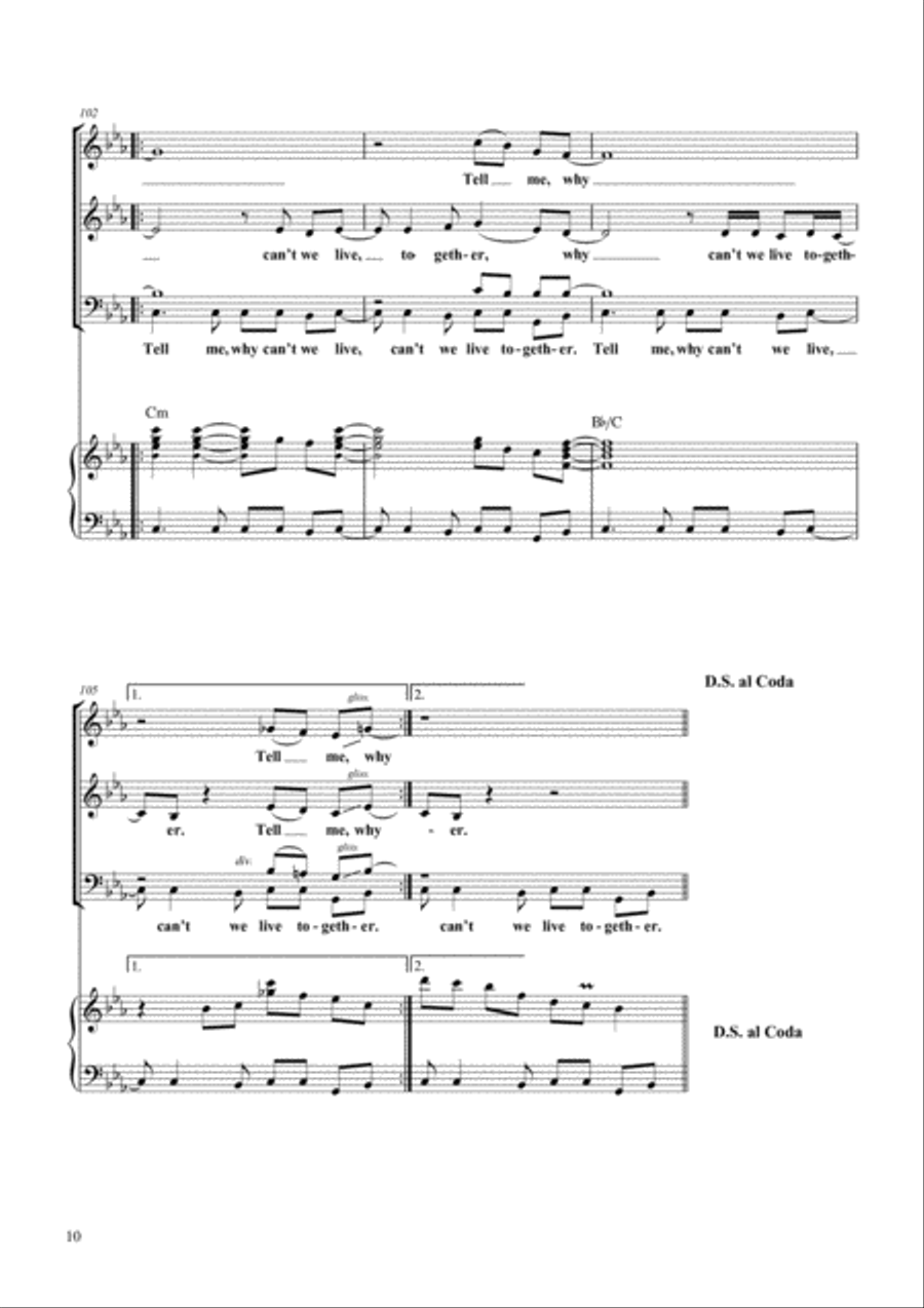 Why Can't We Live Together 4-Part scores gallery preview page 6