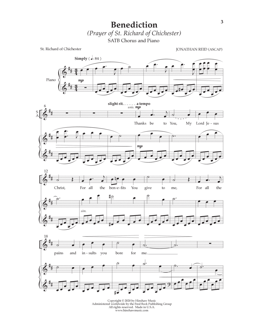 Benediction (Prayer of St. Richard of Chichester) 4-Part scores gallery preview page 1