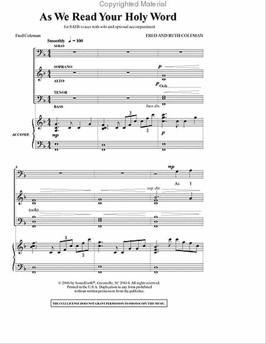 As We Read Your Holy Word 4-Part scores gallery preview page 2