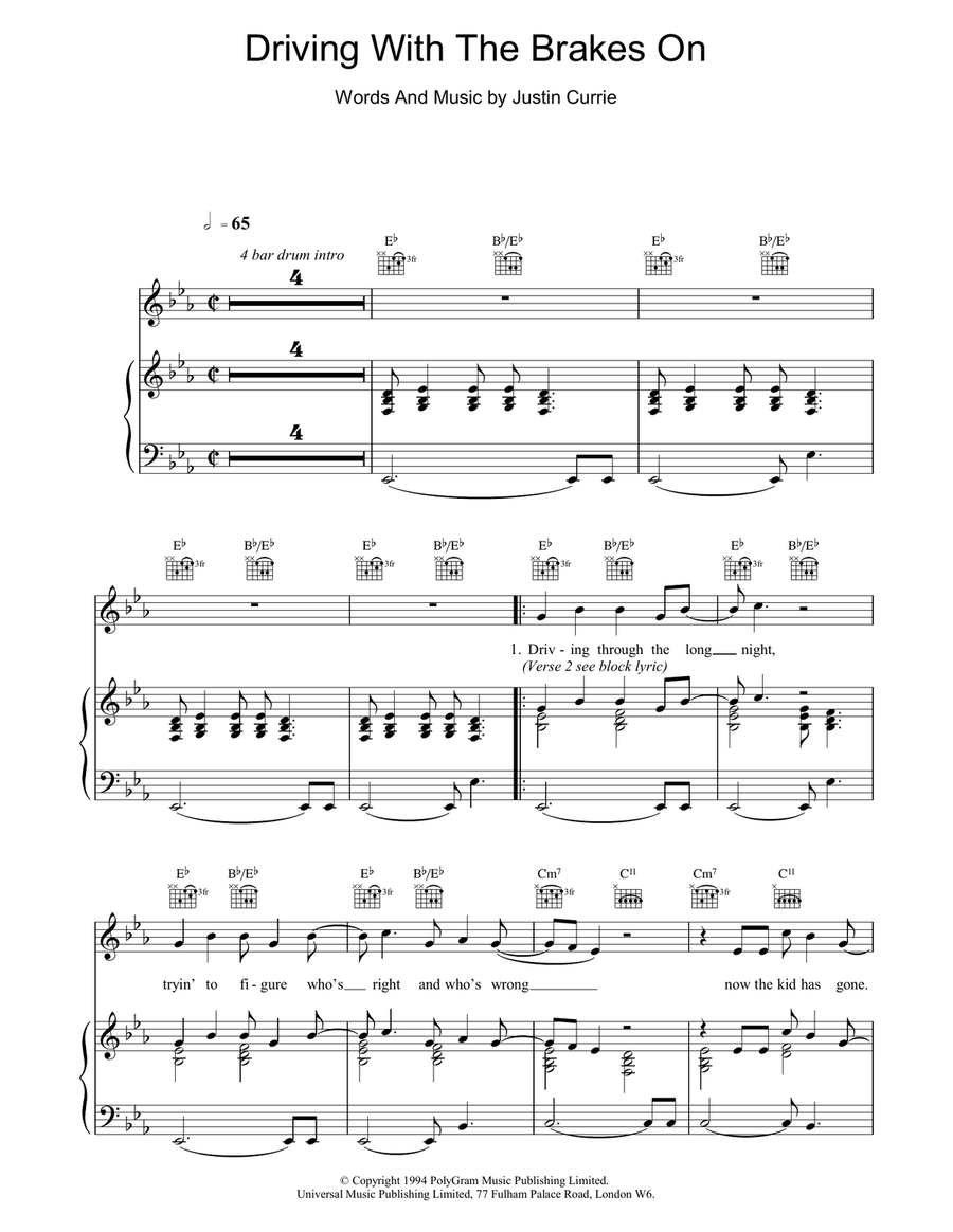 Driving With The Brakes On Piano, Vocal, Guitar scores gallery preview page 1