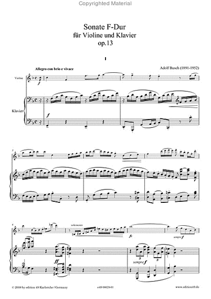 Sonate F-Dur fur Violine und Klavier op. 13a