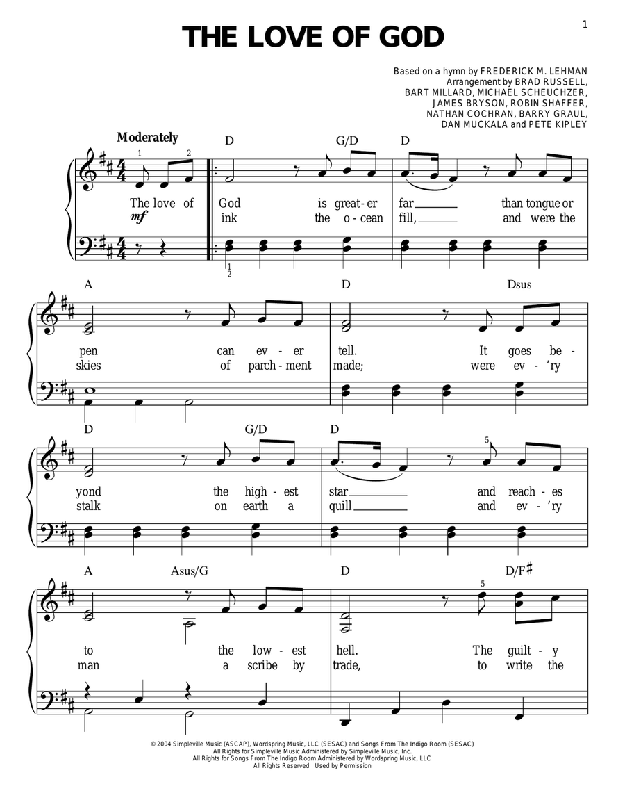 The Love Of God The Love Of God Easy Piano scores gallery preview page 1