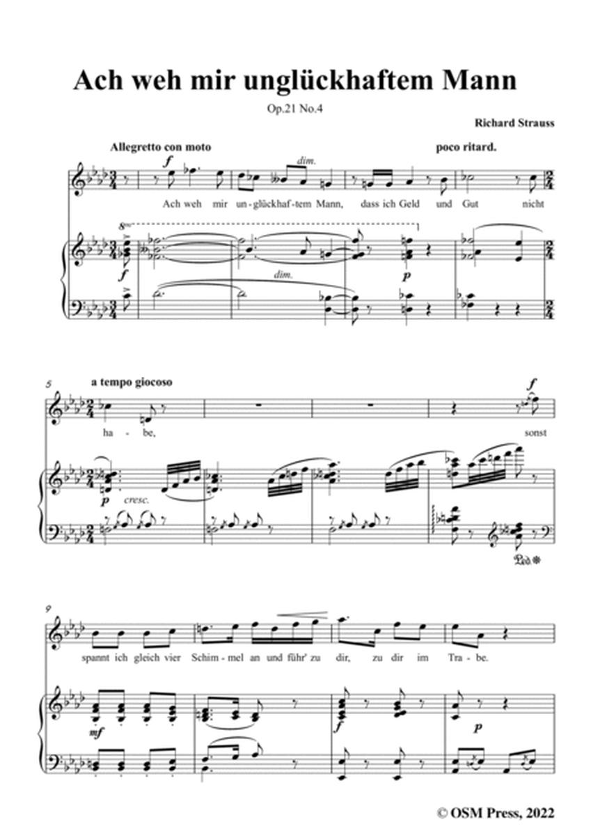 Richard Strauss-Ach weh mir unglückhaftem Mann,Op.21 No.4,in A flat Major image number null