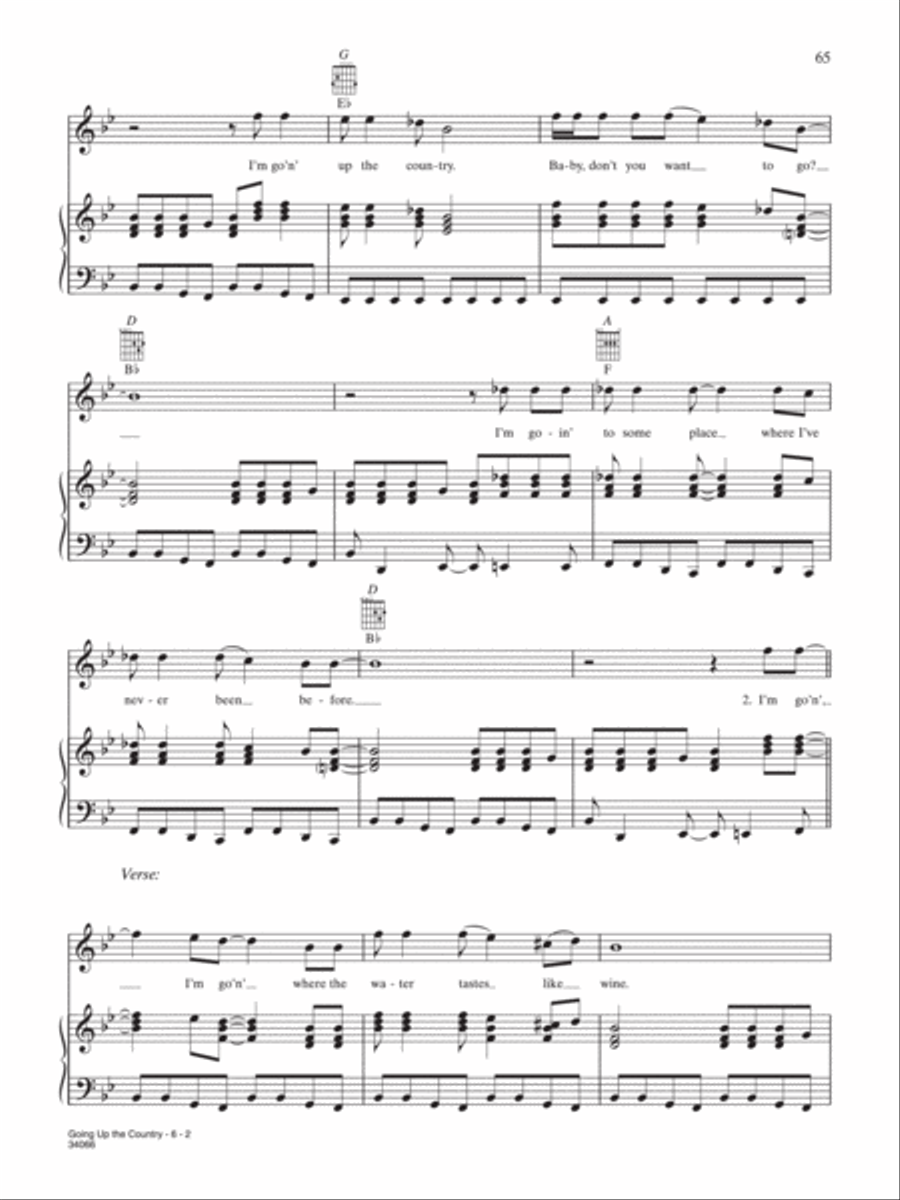 Going Up the Country Piano, Vocal, Guitar scores gallery preview page 2