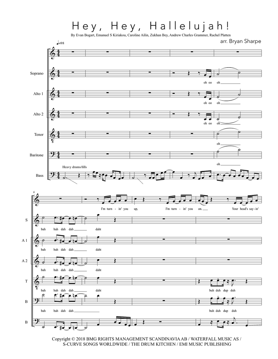 Hey Hey Hallelujah 4-Part scores gallery preview page 1