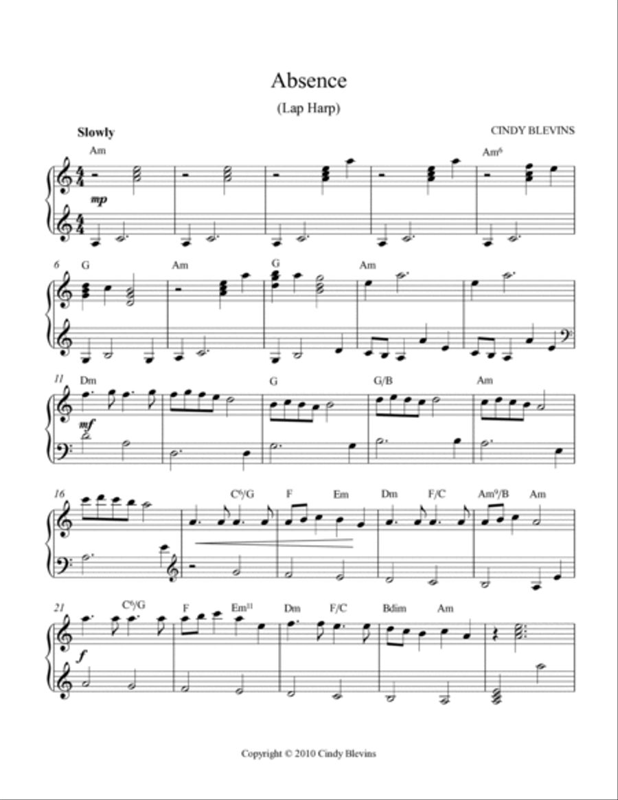 Absence, original solo for Lap Harp Lap Harp scores gallery preview page 2